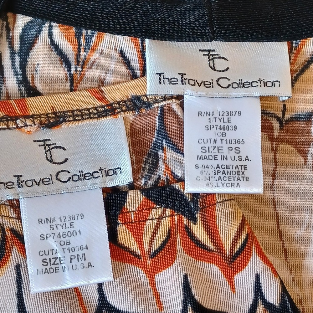 The Travel Collection Cardigan & Shell Set Orange Brwn Abstract Print Petite M/S - Picture 2 of 11